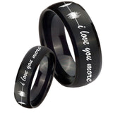 His Hers Sound Wave, I love you more Dome Brush Black Tungsten Custom Ring Set