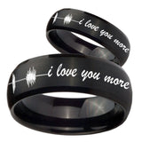 His Hers Sound Wave, I love you more Dome Brush Black Tungsten Custom Ring Set