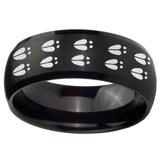 10mm Deer Tracks Dome Brush Black Tungsten Carbide Wedding Band Mens