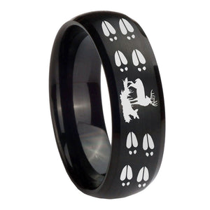 10mm Deer Hunting Tracks Dome Brush Black Tungsten Carbide Wedding Bands Ring