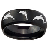 10mm Dolphins Dome Brush Black Tungsten Carbide Wedding Engagement Ring