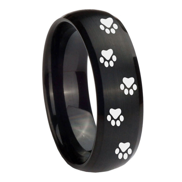 10mm Paw Print Dome Brush Black Tungsten Carbide Wedding Engraving Ring