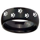 10mm Paw Print Dome Brush Black Tungsten Carbide Wedding Engraving Ring