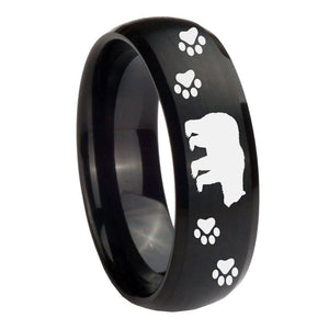 10mm Bear and Paw Dome Brush Black Tungsten Carbide Anniversary Ring