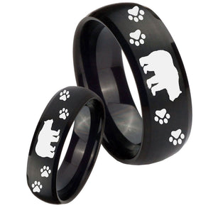 His and Hers Bear and Paw Dome Brush Black Tungsten Mens Engagement Band Set