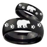 His and Hers Bear and Paw Dome Brush Black Tungsten Mens Engagement Band Set