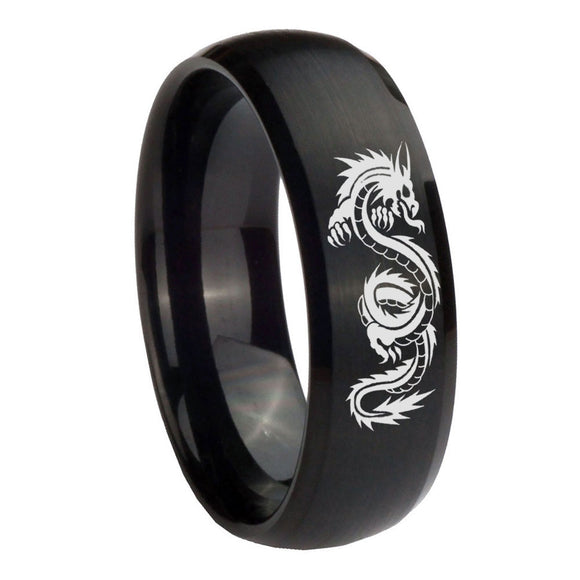 10mm Dragon Dome Brush Black Tungsten Carbide Wedding Band Ring