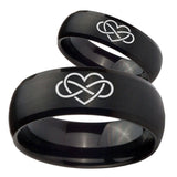 Bride and Groom Infinity Love Dome Brush Black Tungsten Carbide Mens Ring Set