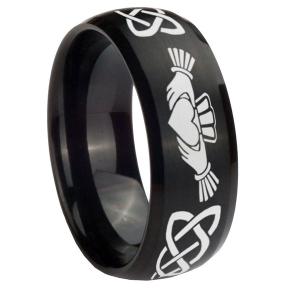 10mm Irish Claddagh Dome Brush Black Tungsten Carbide Men's Engagement Ring