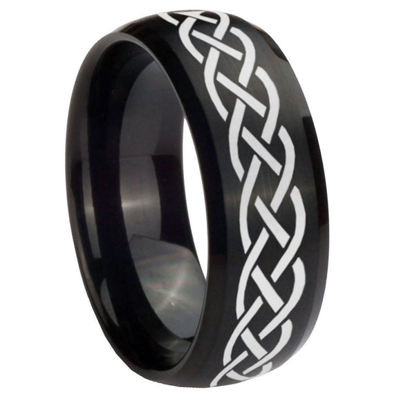 10mm Celtic Knot Dome Brush Black Tungsten Carbide Men's Engagement Band