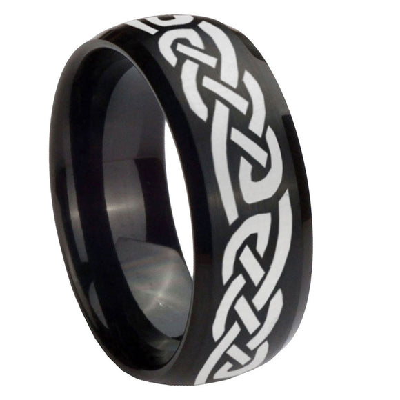 10mm Celtic Knot Infinity Love Dome Brush Black Tungsten Carbide Men's Engagement Band