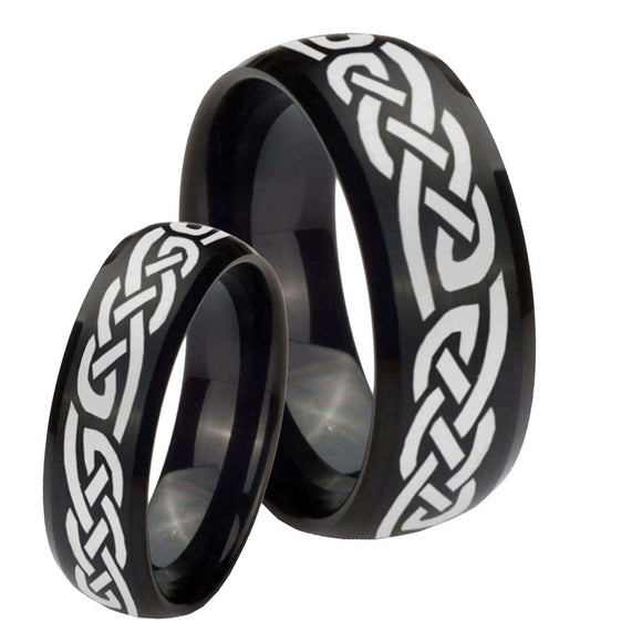 His Hers Celtic Knot Infinity Love Dome Brush Black Tungsten Mens Ring Personalized Set