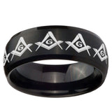 10mm Masonic Square and Compass Dome Brush Black Tungsten Carbide Men's Engagement Band