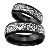 His Hers Celtic Knot Dragon Dome Brush Black Tungsten Wedding Band Ring Set