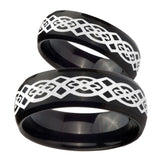 His Hers Celtic Knot Dome Brush Black Tungsten Wedding Engagement Ring Set