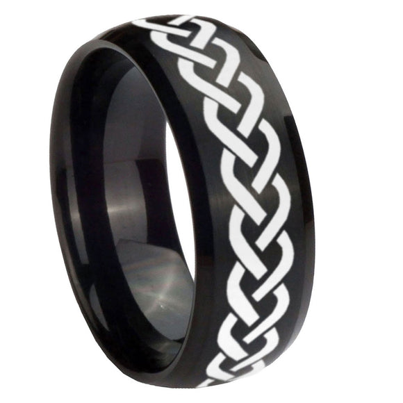 10mm Laser Celtic Knot Dome Brush Black Tungsten Carbide Men's Engagement Band