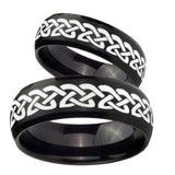 His Hers Celtic Knot Love Dome Brush Black Tungsten Mens Ring Personalized Set