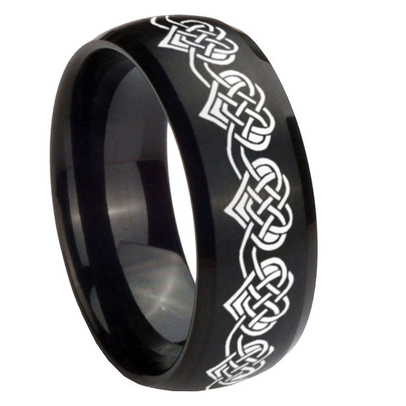 10mm Celtic Knot Heart Dome Brush Black Tungsten Carbide Men's Engagement Band