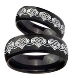 His Hers Celtic Knot Heart Dome Brush Black Tungsten Mens Ring Personalized Set