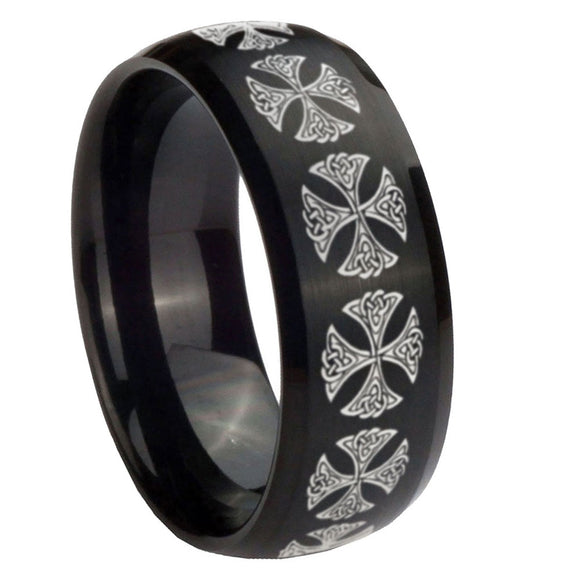 10mm Medieval Cross Dome Brush Black Tungsten Carbide Men's Engagement Band