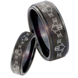 His Hers Irish Claddagh Step Edges Brush Black Tungsten Mens Ring Set