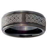 10mm Celtic Knot Step Edges Brush Black Tungsten Carbide Mens Promise Ring