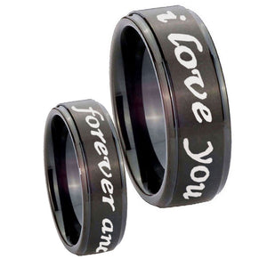 10mm I Love You Forever and ever Step Edges Brush Black Tungsten Engraved Ring
