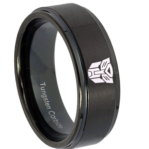 10mm Transformers Autobot Step Edges Brush Black Tungsten Mens Bands Ring