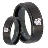 His Hers Transformers Autobot Step Edges Brush Black Tungsten Mens Band Set