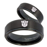 His Hers Transformers Autobot Step Edges Brush Black Tungsten Mens Band Set