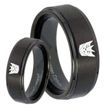 His Hers Decepticon Transformers Step Edges Brush Black Tungsten Ring Set