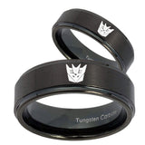 His Hers Decepticon Transformers Step Edges Brush Black Tungsten Ring Set