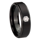 10mm Chief Master Sergeant Vector Step Edges Brush Black Tungsten Mens Ring