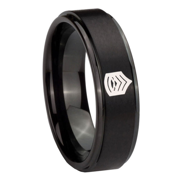 10mm Army Sergeant Major Step Edges Brush Black Tungsten Mens Engagement Band