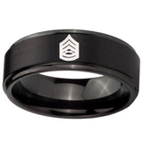 10mm Army Sergeant Major Step Edges Brush Black Tungsten Mens Engagement Band
