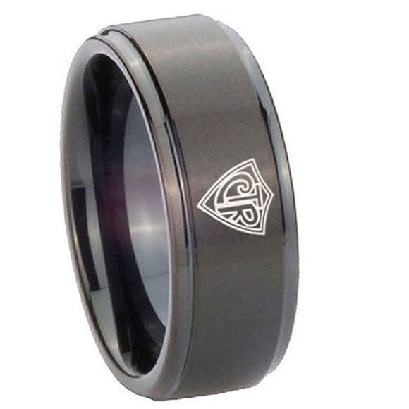 10mm CTR Step Edges Brush Black Tungsten Carbide Mens Wedding Ring