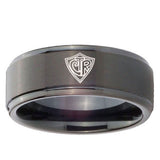 10mm CTR Step Edges Brush Black Tungsten Carbide Mens Wedding Ring