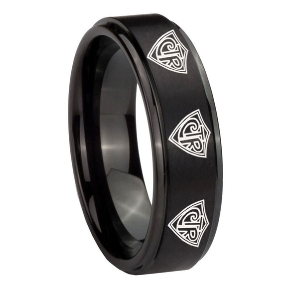10mm Multiple CTR Step Edges Brush Black Tungsten Carbide Men's Wedding Ring