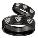 His Hers Multiple CTR Step Edges Brush Black Tungsten Wedding Ring Set