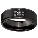 10mm Skull Step Edges Brush Black Tungsten Carbide Wedding Bands Ring