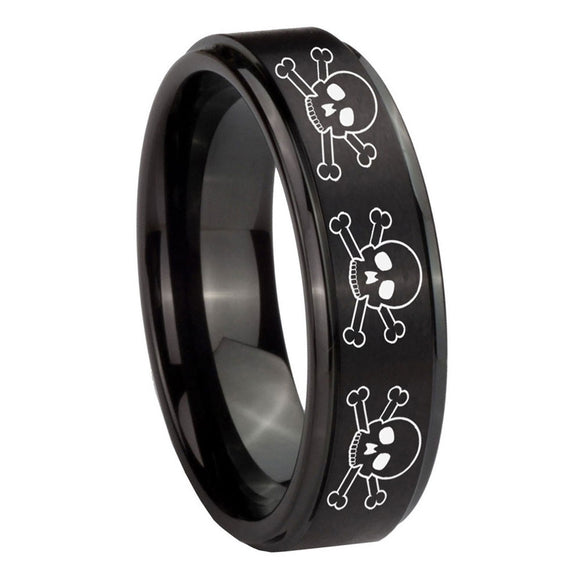 10mm Multiple Skull Step Edges Brush Black Tungsten Wedding Engagement Ring