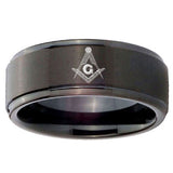 10mm Master Mason Step Edges Brush Black Tungsten Carbide Personalized Ring