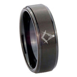 10mm Masonic Step Edges Brush Black Tungsten Carbide Mens Engagement Ring