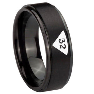 10mm Masonic 32 Triangle Design Freemason Step Edges Brush Black Tungsten Carbide Mens Engagement Band