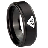 10mm Masonic 32 Triangle Design Freemason Step Edges Brush Black Tungsten Carbide Mens Engagement Band