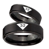 Bride and Groom Masonic 32 Triangle Design Freemason Step Edges Brush Black Tungsten Carbide Men's Ring Set