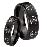 His Hers Atheist Design Step Edges Brush Black Tungsten Ring Set