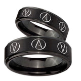 His Hers Atheist Design Step Edges Brush Black Tungsten Ring Set