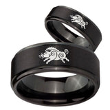 His Hers Wild Boar Step Edges Brush Black Tungsten Mens Wedding Ring Set