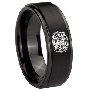 10mm Masonic 32 Degree Freemason Step Edges Brush Black Tungsten Carbide Mens Engagement Band